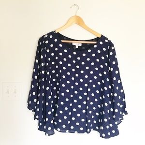 Anthropologie polka dot flutter sleeve blouse